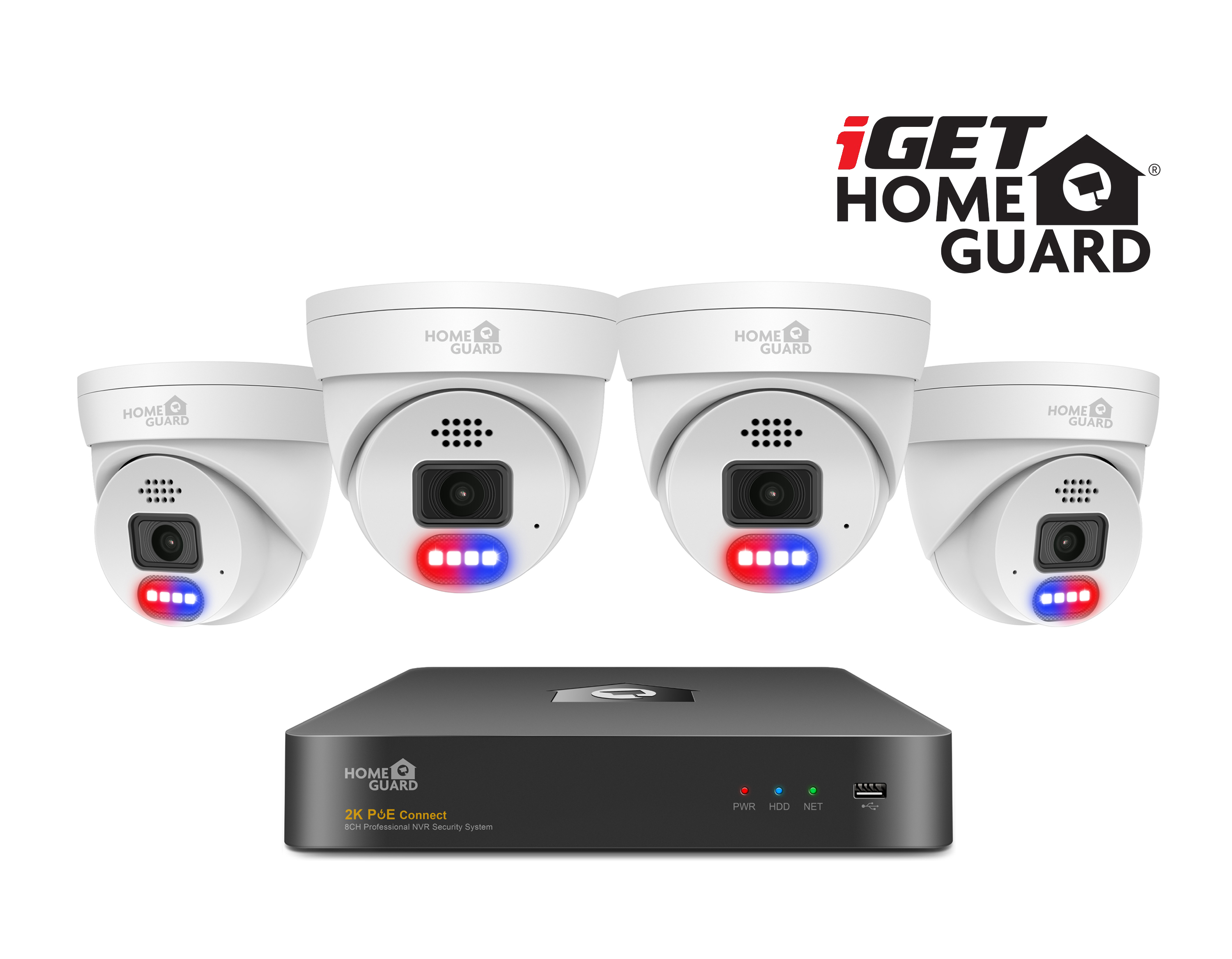 iGET HGNVK84804 - kamerový PoE set, 2K rozlíšenie, 8CH NVR + 4x kamera so zvukom, IR + LED, CZ app 