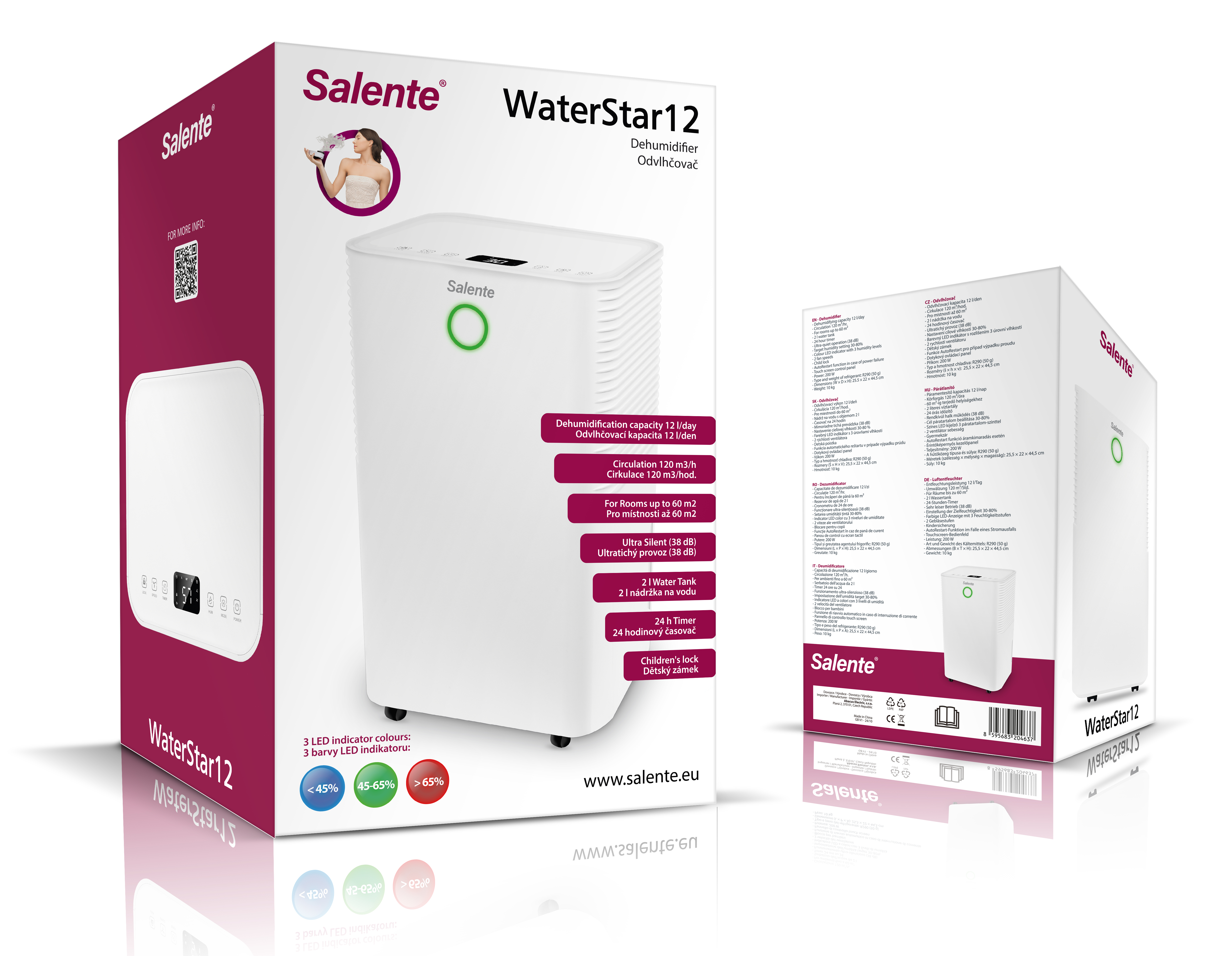 Salente WaterStar12, odvlhčovač vzduchu, 12l/ deň, biely 