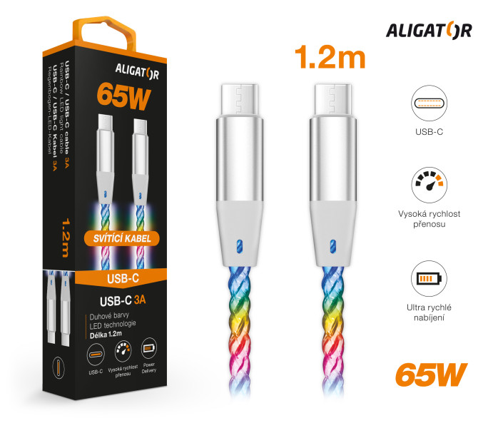 ALIGATOR Dátový kábel LIGHT 3A, 65W USB-C/ USB-C 1, 2m 