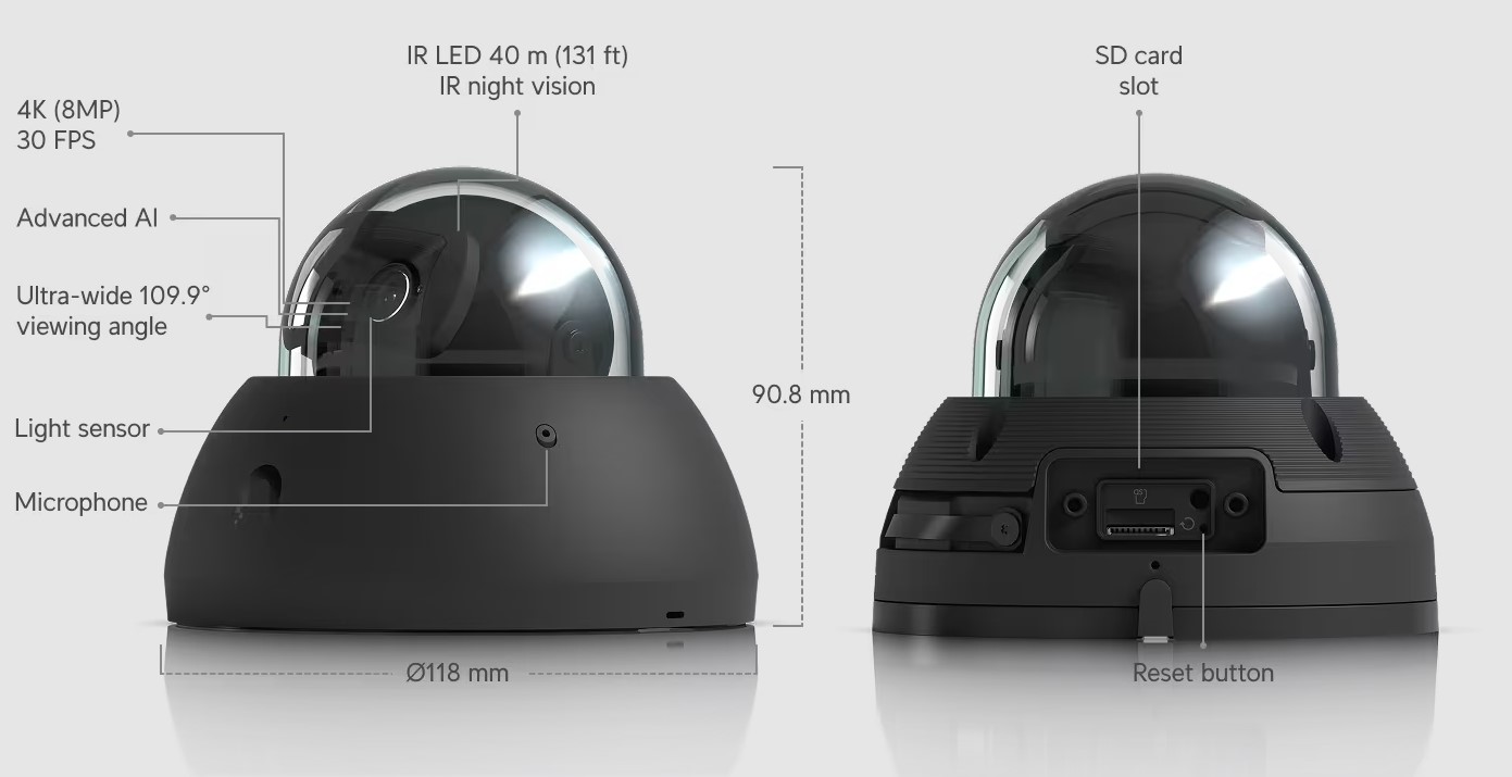 UBNT UVC-AI-Dome-W - AI Dome PoE kamera, 8MP, černá 