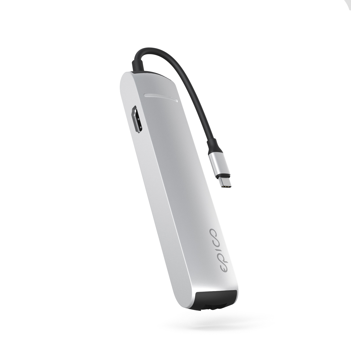 Epico 6v1 Slim Hub 8K s USB-C konektorom - strieborná 