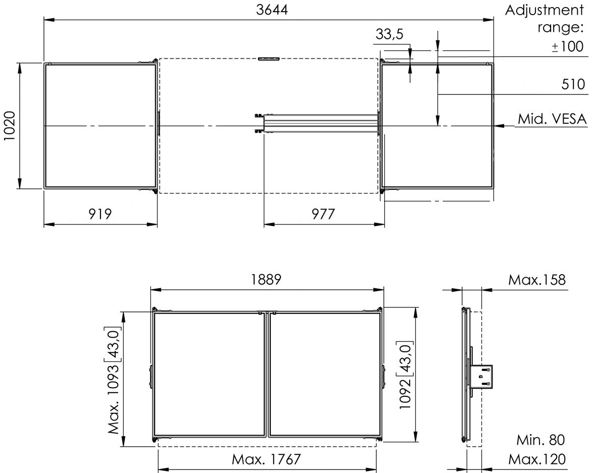 Vogel&quot;s RISE WBS75 keramické tabule so závesmi pre 75" obrazovky na stojanoch RISE 200x 420x 