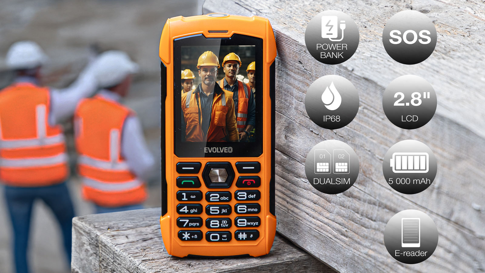 EVOLVEO StrongPhone H1, vodotesný odolný Dual SIM telefón, oranžová 