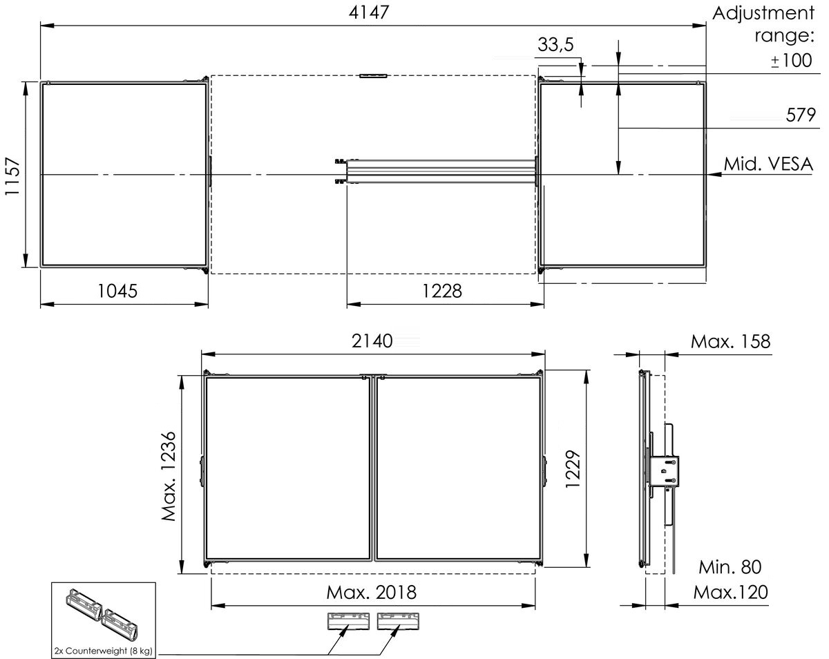 Vogel&quot;s RISE WBS86M keramické tabule so závesmi pre 86" obrazovky na stojanoch RISE 5xxx 