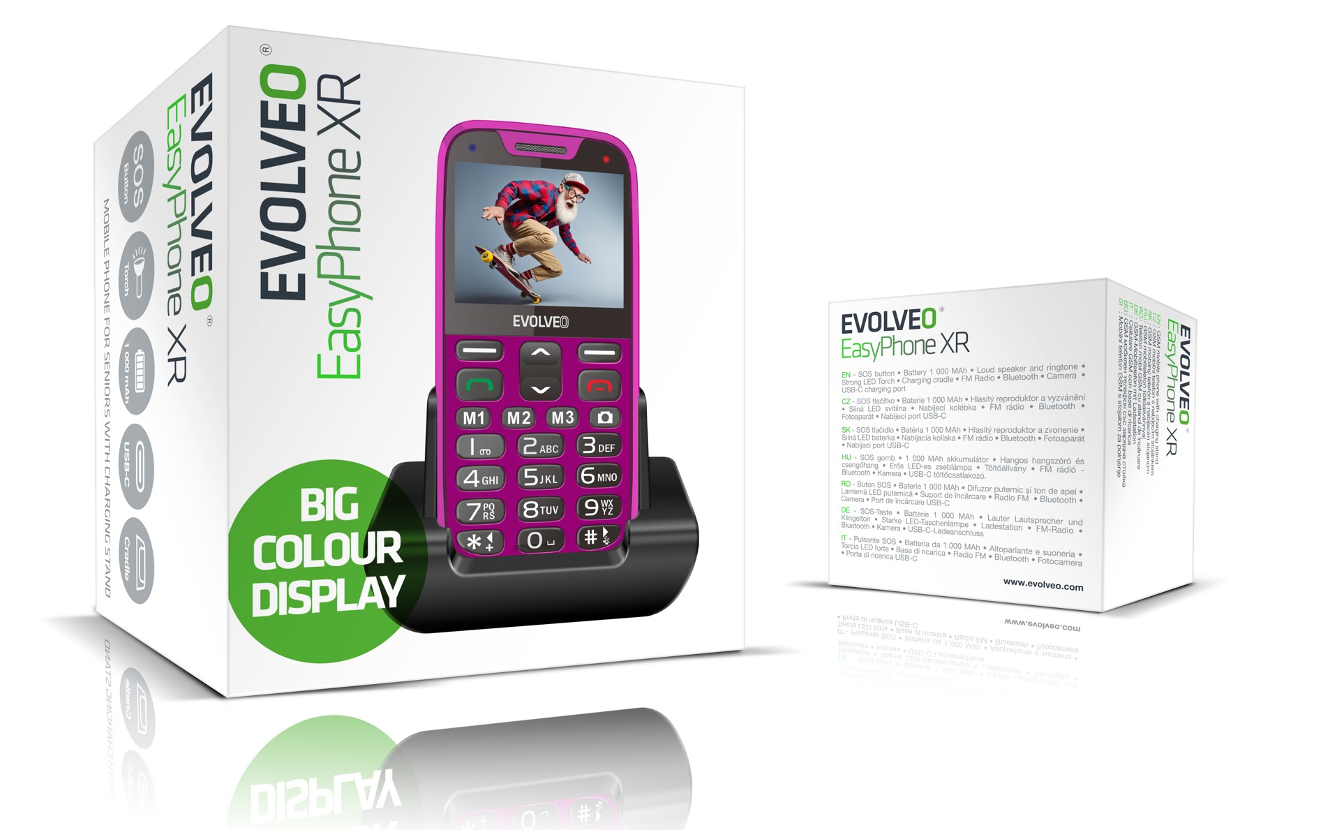 EVOLVEO EasyPhone XR, mobilný telefón pre seniorov s nabíjacím stojanom, ružový 