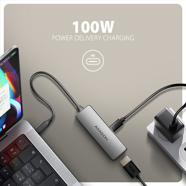 AXAGON RVC-HI8KPD, USB-C -> HDMI 2.1 redukcia/ adapter, 8K/ 60Hz, 4K/ 144Hz, HDR10+, PD100W 