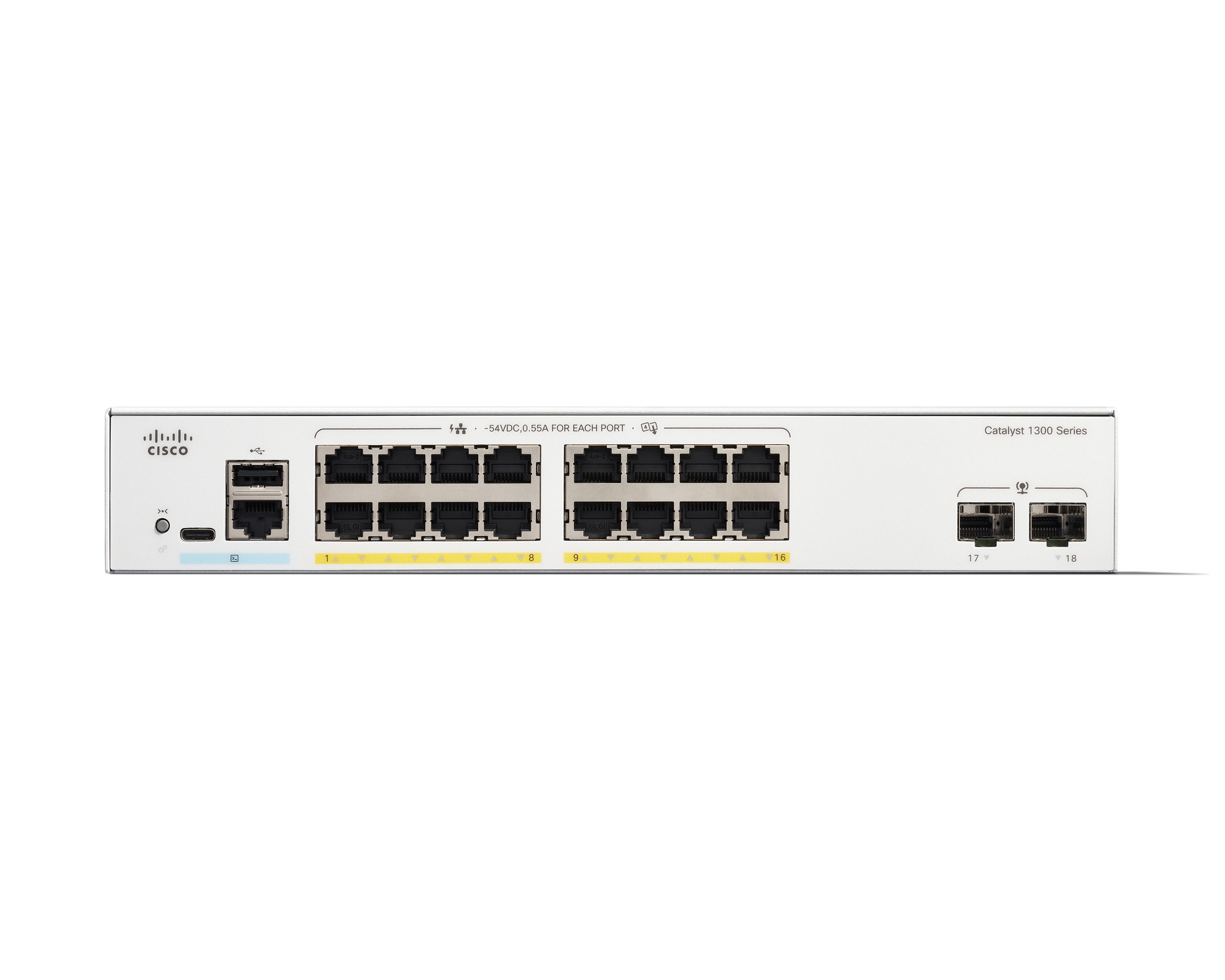 Cisco Catalyst switch C1300-16P-2G (16xGbE, 2xSFP, 16xPoE+, 120W, fanless) 