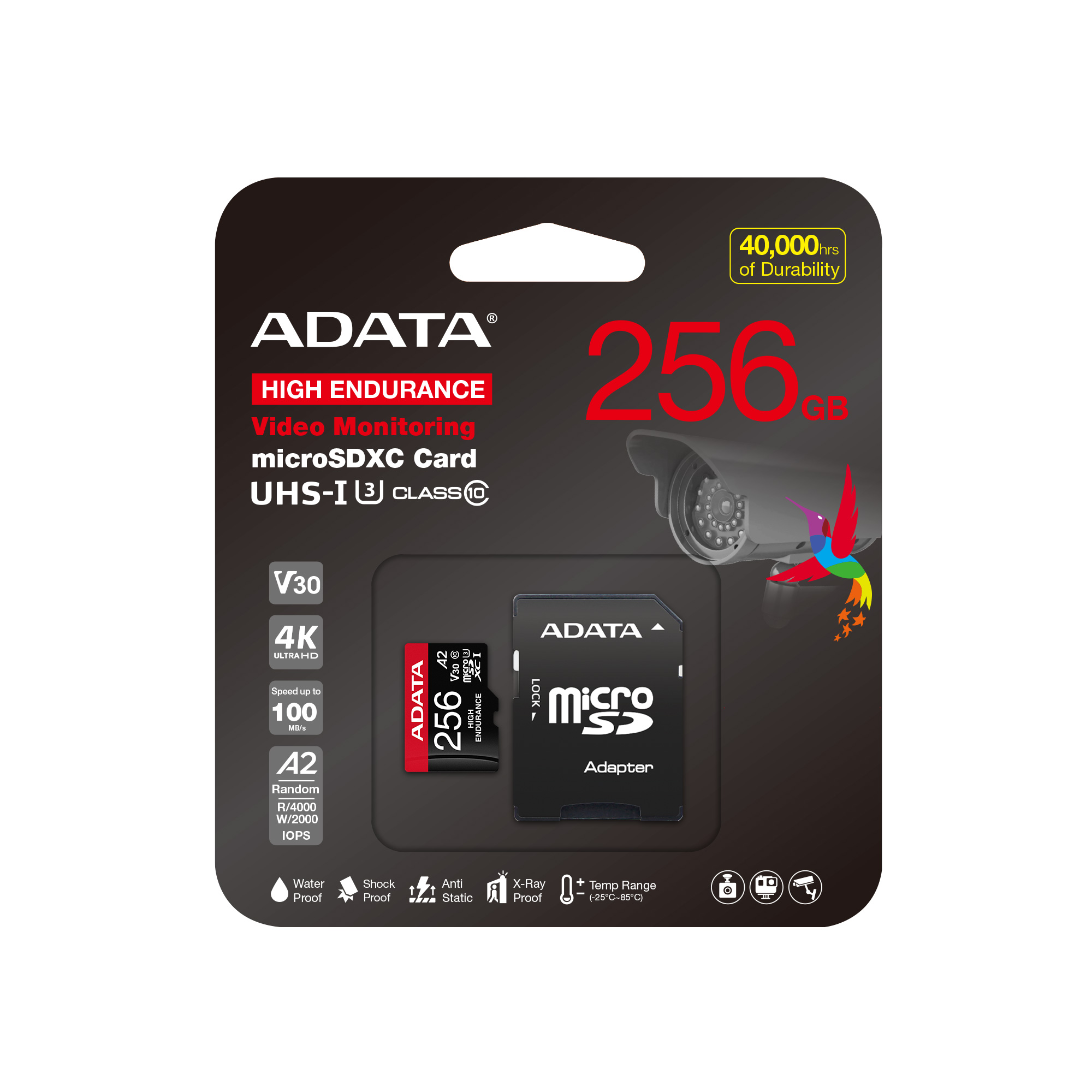 ADATA MicroSDXC karta 256GB High Endurance UHS-I C10 V30 A2 (R:100/W:85 MB/s) + SD adaptér 