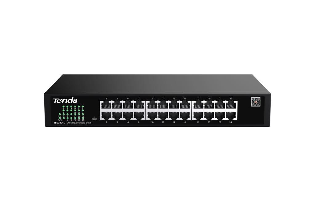 Tenda TEG2224D Websmart L2 cloud managed switch, 24x 10/ 100/ 1000 Mbps, Kov, Fanless-bez ventilátorov 