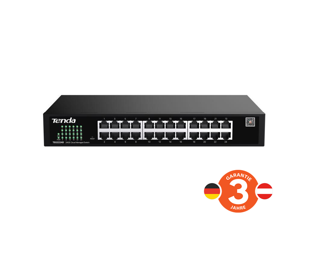 Tenda TEG2224D Websmart L2 cloud managed switch, 24x 10/ 100/ 1000 Mbps, Kov, Fanless-bez ventilátorov 