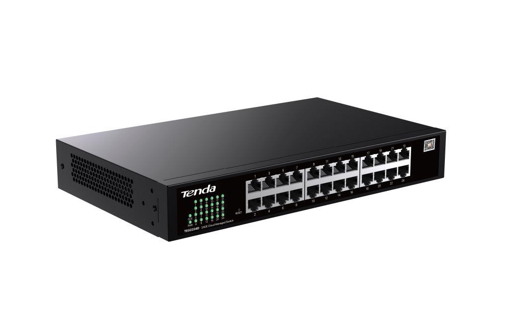 Tenda TEG2224D Websmart L2 cloud managed switch, 24x 10/ 100/ 1000 Mbps, Kov, Fanless-bez ventilátorov 