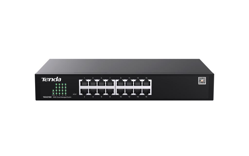 Tenda TEG2216D Websmart L2 cloud managed switch, 16x 10/ 100/ 1000 Mbps, Kov, Fanless-bez ventilátorov 