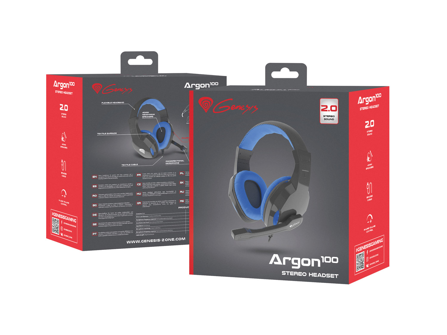 Herní stereo sluchátka Genesis Argon 100, černo-modré, 1x jack 4-pin 