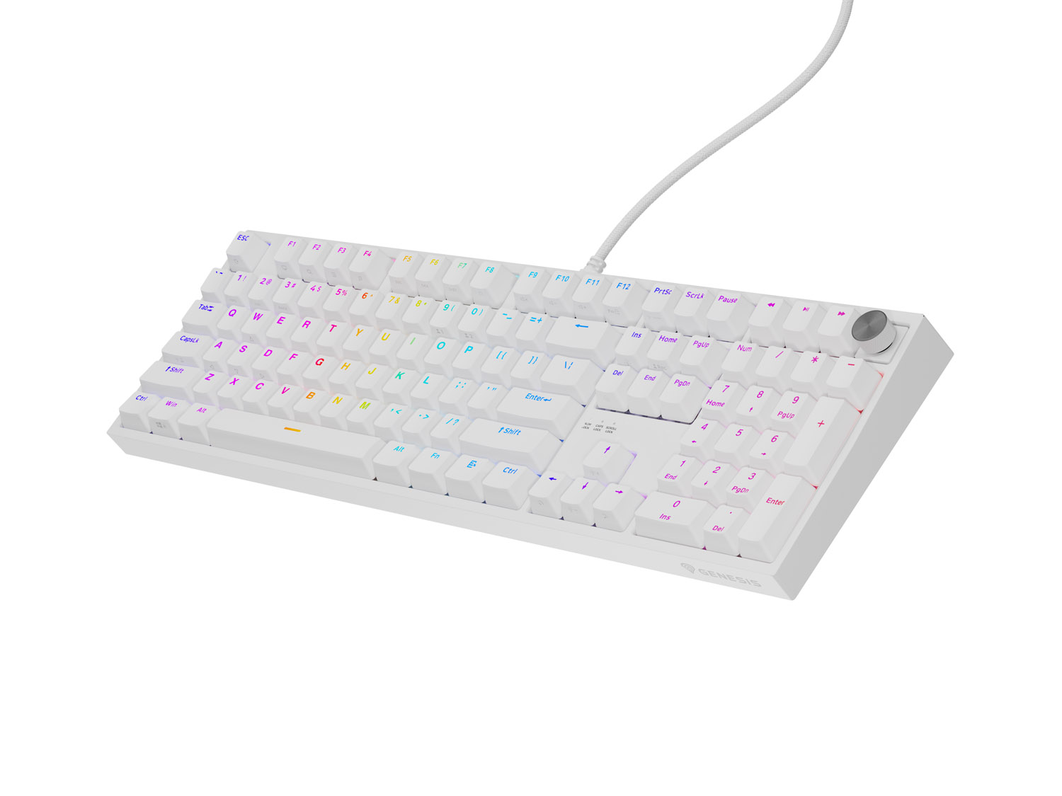 Herná mechanická klávesnica Genesis THOR 404/ RGB/ Outemu Peach Silent/ Drôtové USB-A/ US layout/ Biela 
