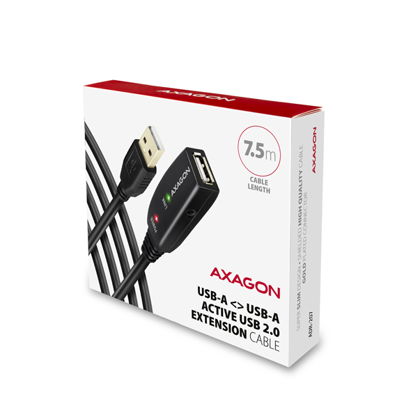AXAGON ADR-207, USB 2.0 A-M -> A-F aktívny predlžovací / repeater kábel, 7.5m 