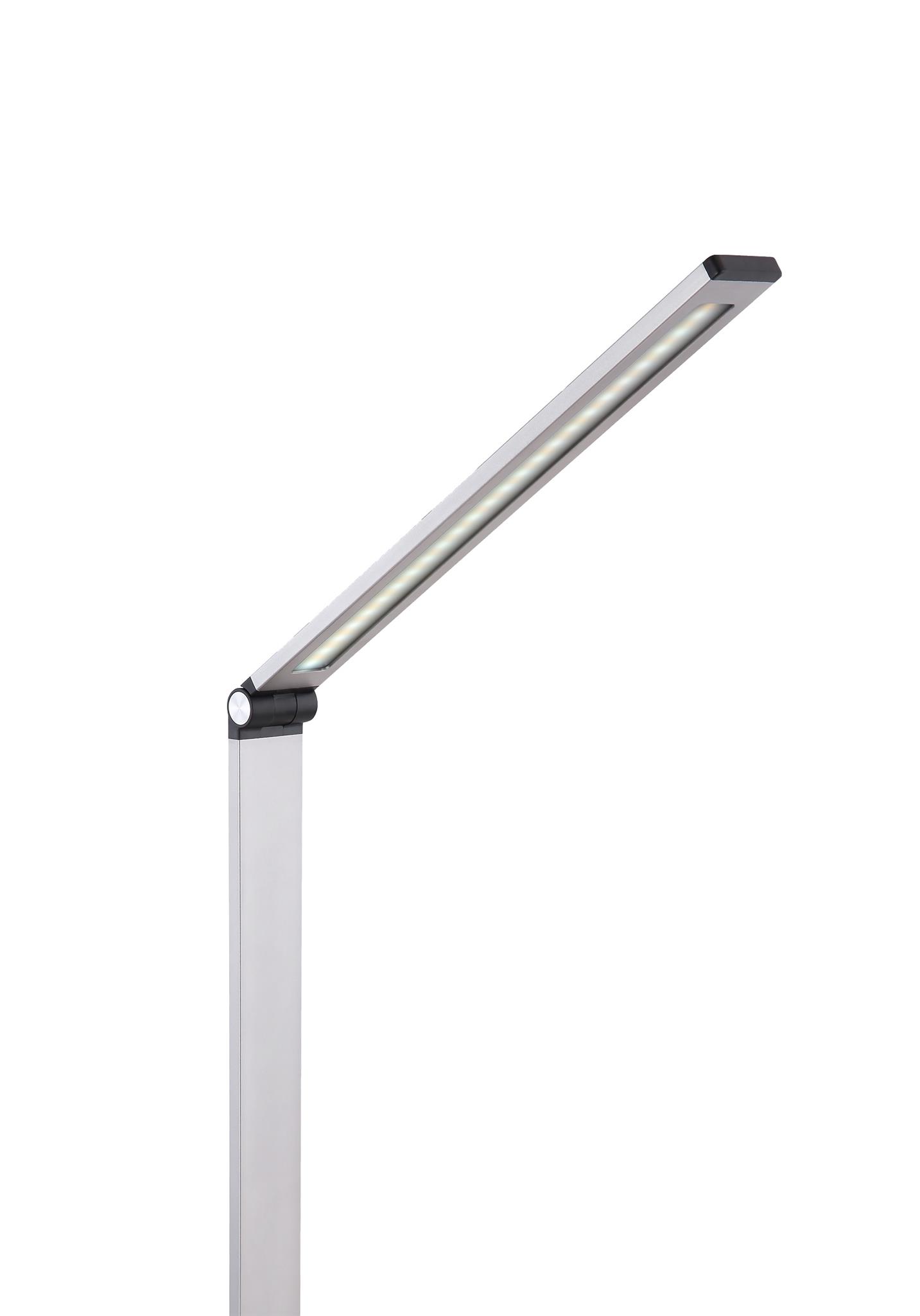 Platinet stolná LED lampa 10W stmievateľná, dotykové ovládanie, bezdrôtové nabíjanie, USB port, strieborný 
