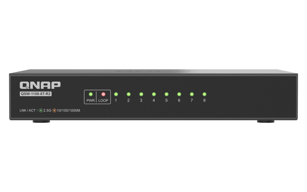 QNAP switch QSW-1108-8T-R2 (8x 2, 5GbE port, pasívne chladenie, podpora 100M/ 1G/ 2, 5G) 