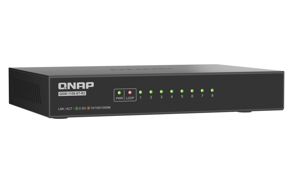 QNAP switch QSW-1108-8T-R2 (8x 2, 5GbE port, pasívne chladenie, podpora 100M/ 1G/ 2, 5G) 