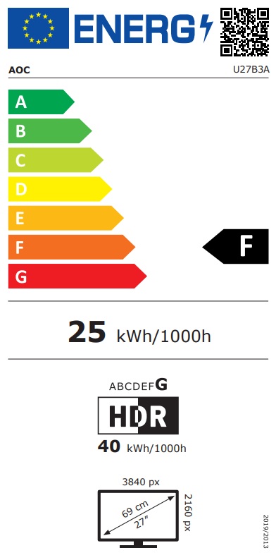 AOC/ U27B3A/ 27"/ IPS/ 4K UHD/ 60Hz/ 4ms/ Black/ 3R 