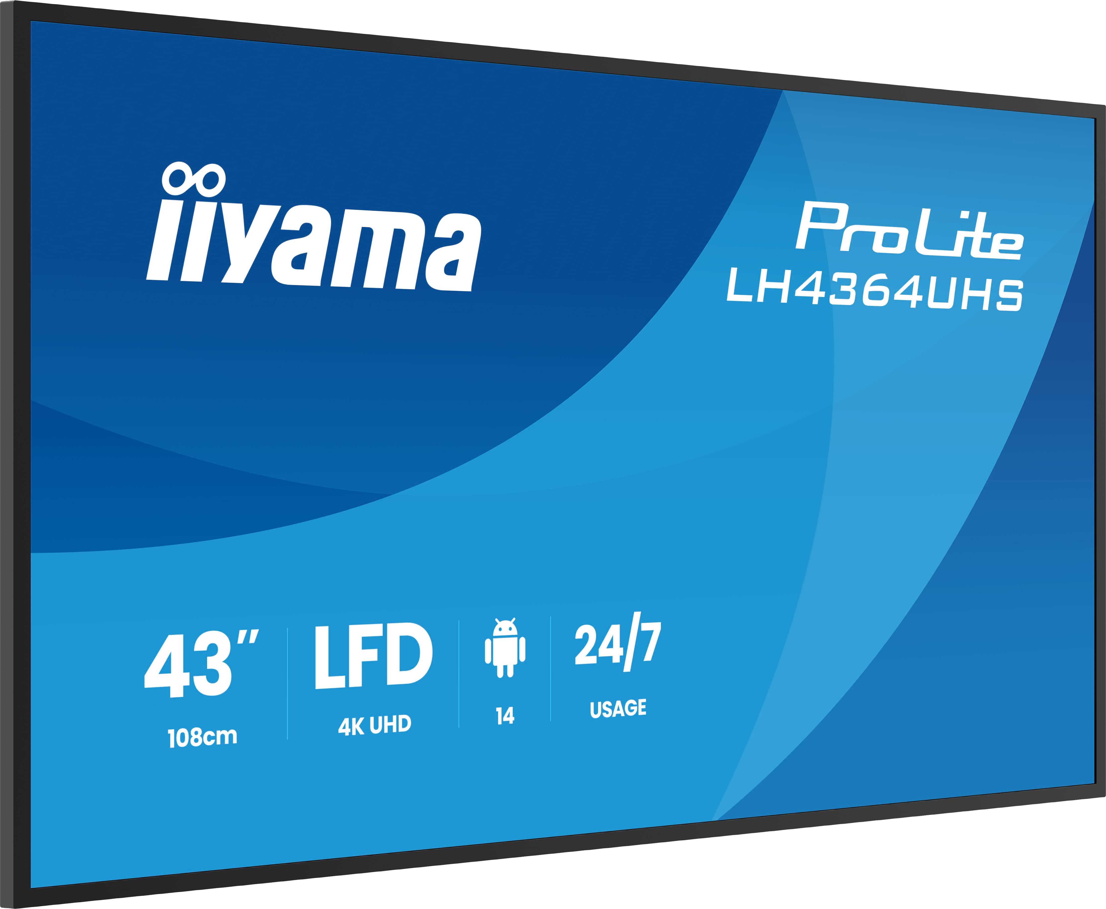 43" iiyama LH4364UHS-B1AG:VA, 4K UHD, Android, 24/ 7 