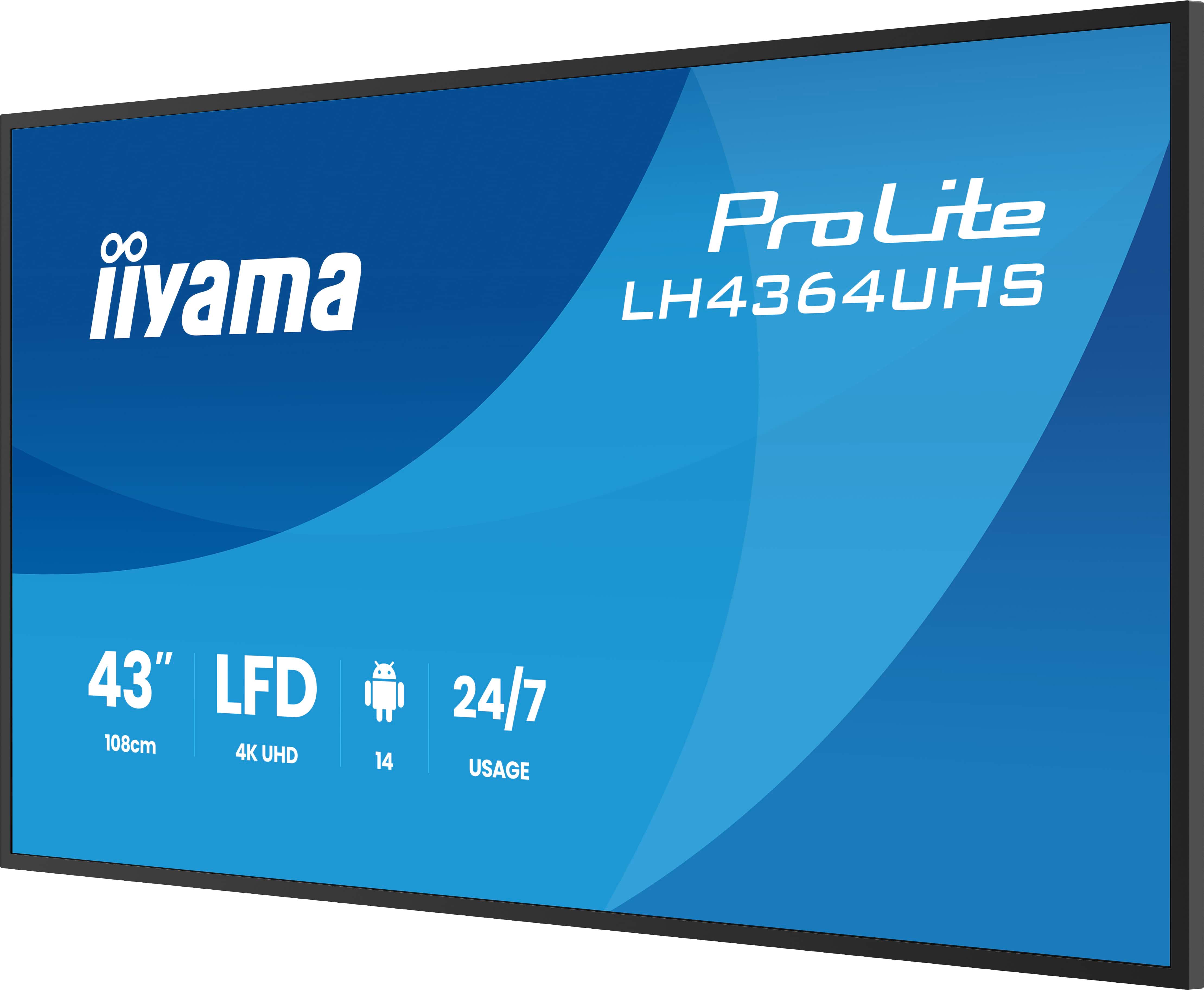 43" iiyama LH4364UHS-B1AG:VA, 4K UHD, Android, 24/ 7 