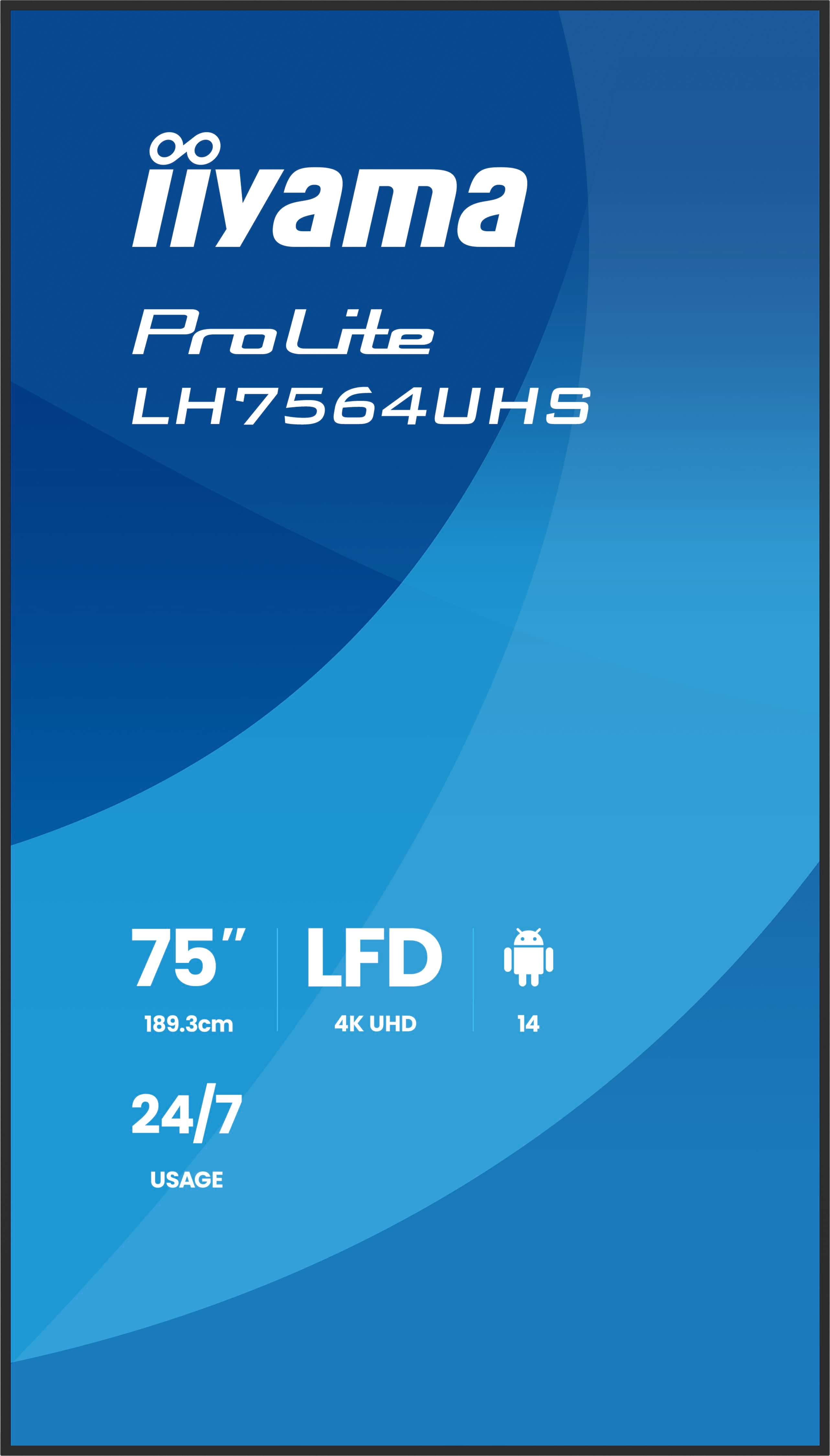 75" iiyama LH7564UHS-B1AG:VA, 4K UHD, Android, 24 7 