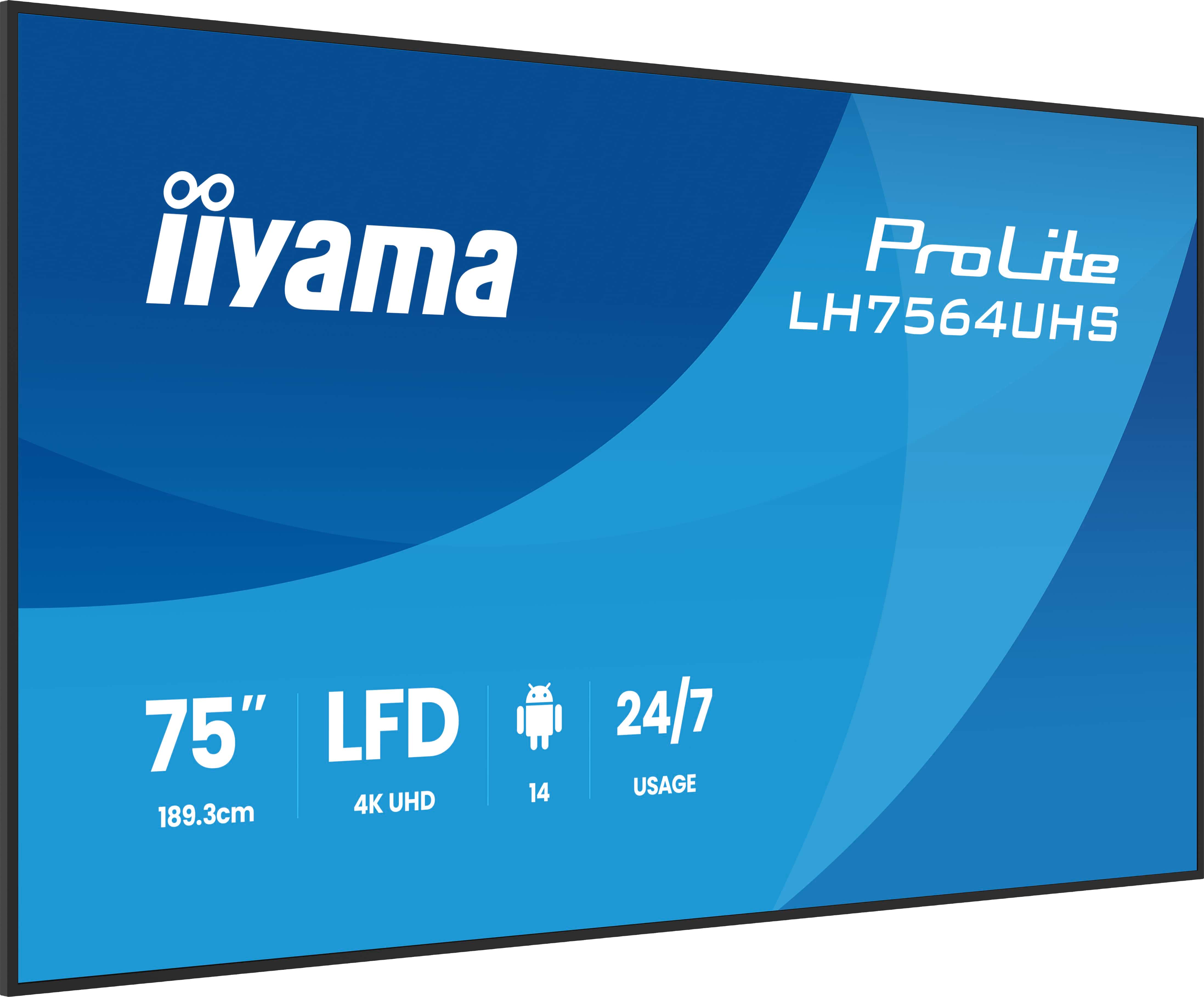 75" iiyama LH7564UHS-B1AG:VA, 4K UHD, Android, 24 7 