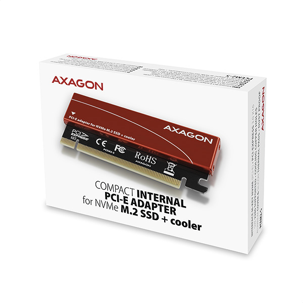 AXAGON PCEM2-S, PCIe x16 - M.2 NVMe M-key slot adaptér, kovový kryt pre pasívne chladenie 