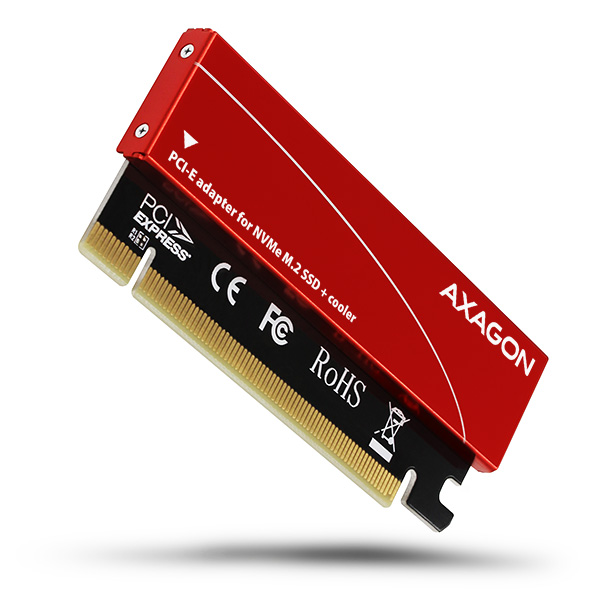 AXAGON PCEM2-S, PCIe x16 - M.2 NVMe M-key slot adaptér, kovový kryt pre pasívne chladenie 