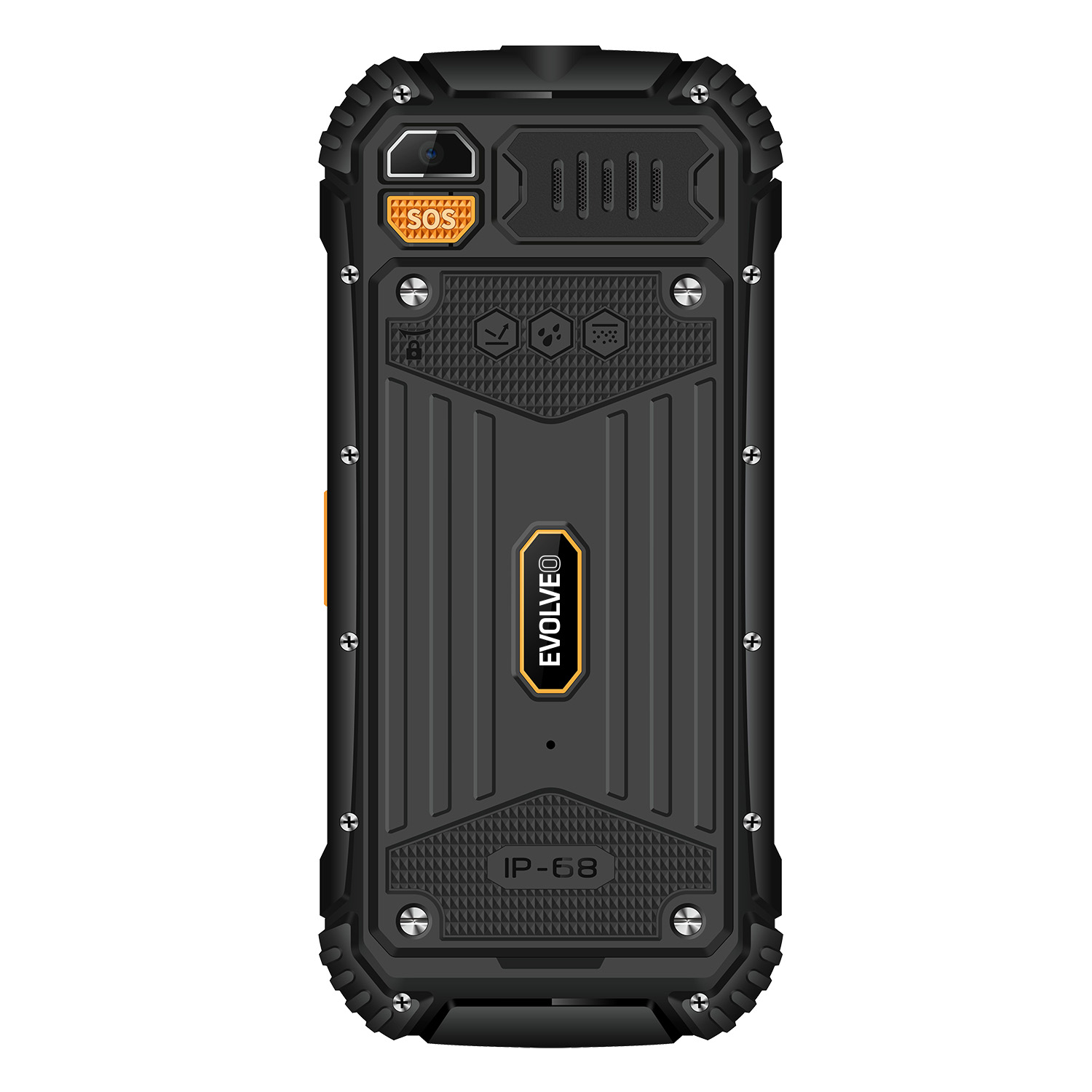 EVOLVEO StrongPhone Q1, vodotesný odolný Dual SIM telefón, čierno-oranžový 