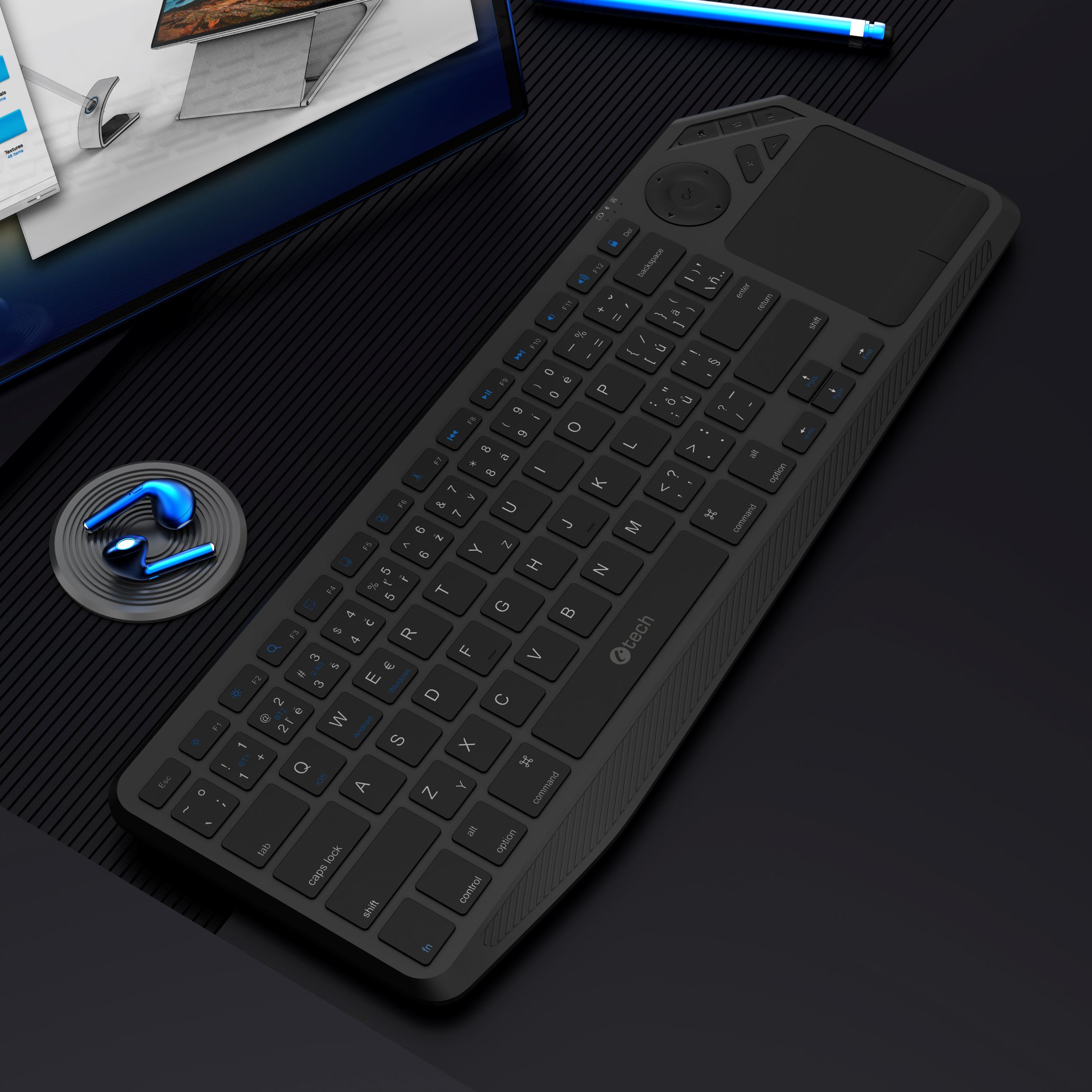 Klávesnica C-TECH WLTK-02, Dual, Touchpad 