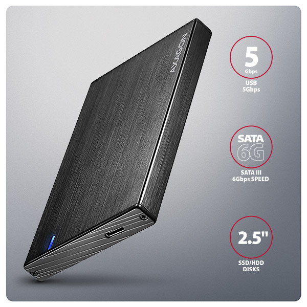 AXAGON EE25-XA6C, USB-C 5Gbps - SATA 6G, 2.5" kovový ALINE box 