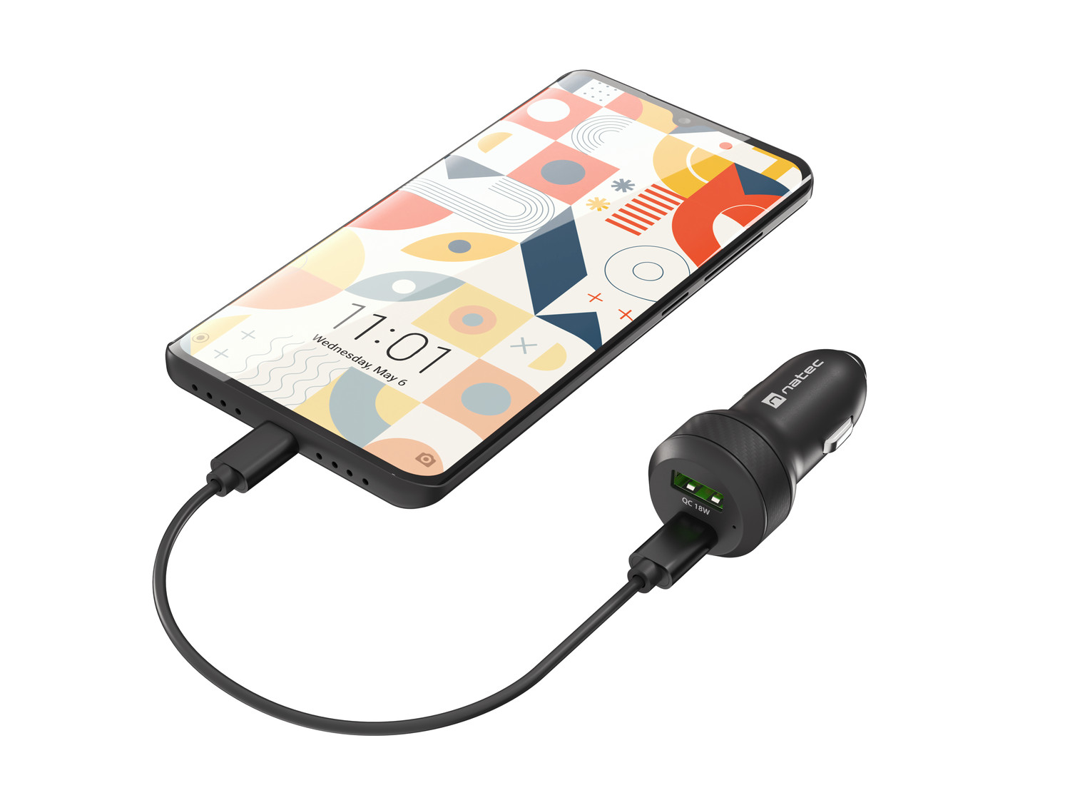 Natec nabíjačka do auta CONEY, 1XUSB, 1XUSB-C, 48W 