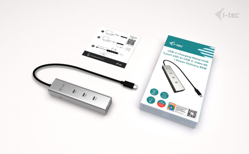 i-tec USB-C Charging Metal HUB 5port s USB-C video 8K, Power Delivery 85W 