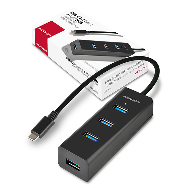 AXAGON HUE-S2C, 4x USB 3.0 CHARGING húb, micro USB napr. konektor, kábel USB-C 40cm