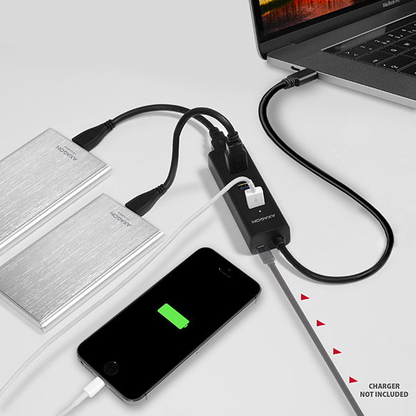 AXAGON HUE-S2C, 4x USB 3.0 CHARGING húb, micro USB napr. konektor, kábel USB-C 40cm 