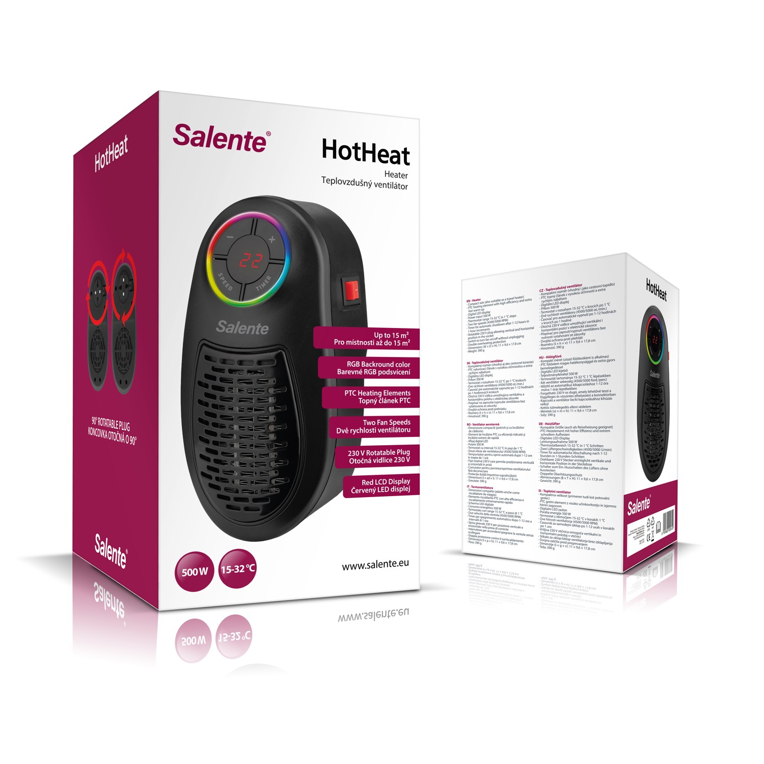 Salente HotHeat, teplovzdušný mini ventilátor, 500 W, čierny 