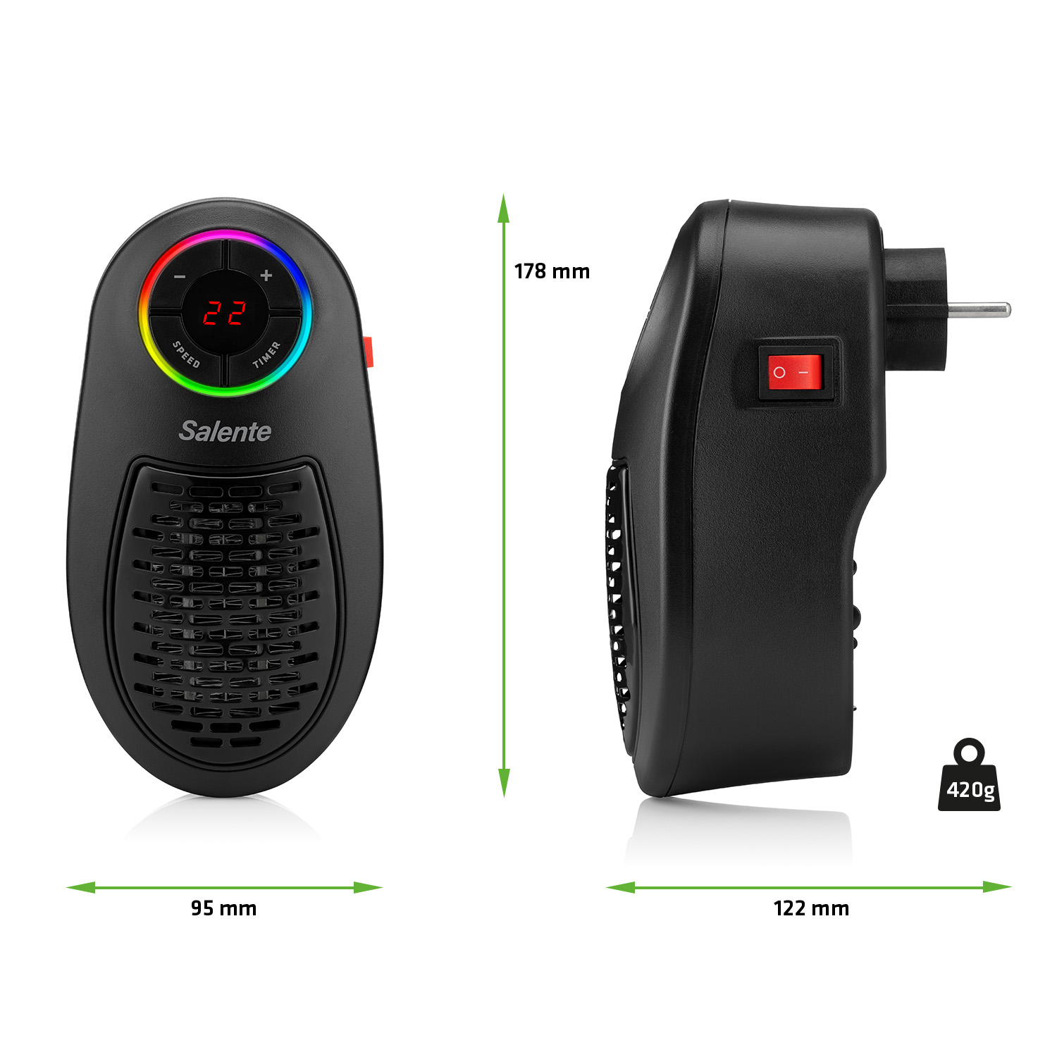 Salente HotHeat, teplovzdušný mini ventilátor, 500 W, čierny 