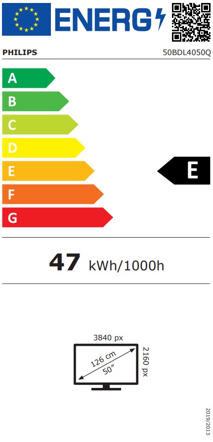 50" D- LED Philips 50BDL4050Q-UHD, 500, AN, 24/ 7 