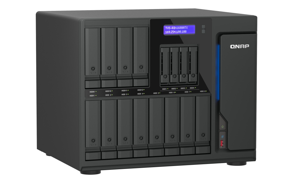 QNAP TVS-AIh1688ATX-U7-32G (Ultra 7, ZFS, 32GB DDR5 ECC RAM, 12x 3, 5" + 4x 2, 5", 2x 2, 5GbE, 2x 10GbE) 