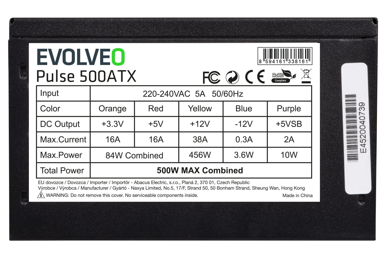 EVOLVEO Pulse 500, zdroj 500W, ATX, tichý, bulk, 3YRW 