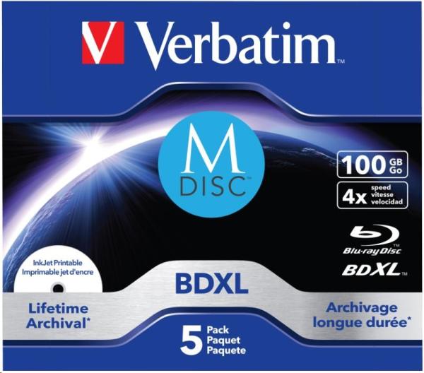VERBATIM MDisc BDXL (5-pack)Jewel/ 4x/ 100GB