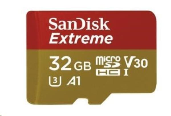 Karta SanDisk MicroSDHC 32GB Extreme (100MB/ s,  Class 10,  UHS-I U3 V30) + adaptér