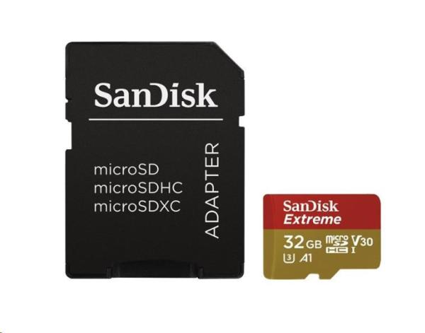 Karta SanDisk MicroSDHC 32GB Extreme (100MB/ s,  Class 10,  UHS-I U3 V30) + adaptér1