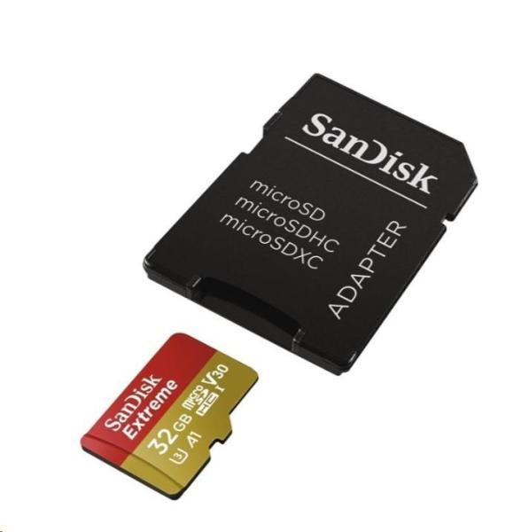 Karta SanDisk MicroSDHC 32GB Extreme (100MB/ s,  Class 10,  UHS-I U3 V30) + adaptér3