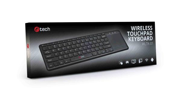 C-TECH klávesnice WLTK-01,  bezdrátová s touchpadem,  černá,  USB2