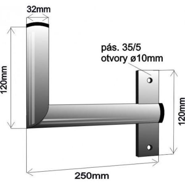Držák antény na zeď u okna s pásem,  pravé uchycení,  galvanický zinek,  délka 25cm,  průměr 3, 2cm1