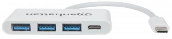 MANHATTAN USB 3.1 rozbočovač 1. generácie typu C,  USB typu C samec na 3 porty typu A samica a jeden port typu C s napáj1