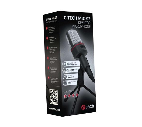 Stolný mikrofón C-TECH MIC-02,  3, 5" stereo jack,  2.5m1