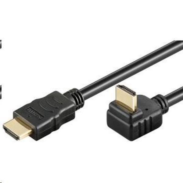 PremiumCord HDMI High Speed+Ethernet kábel,  pozlátený zahnutý konektor 270° 1m